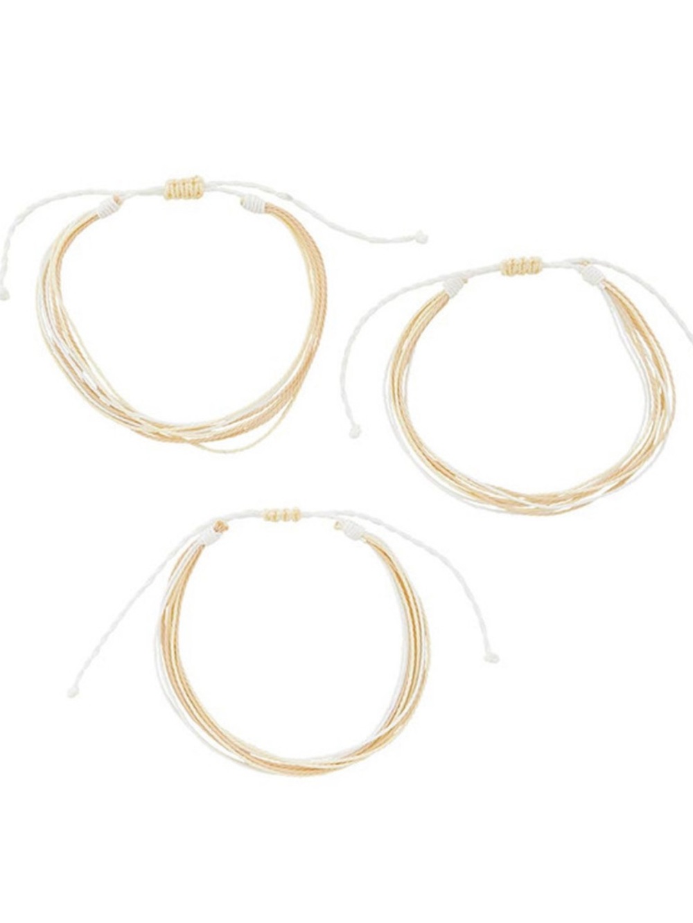 Gold and White Multi-Strand Adjustable Cord Bracelet Set 3 PK - NEW